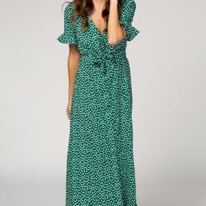 NWT green white print button down maxi dress